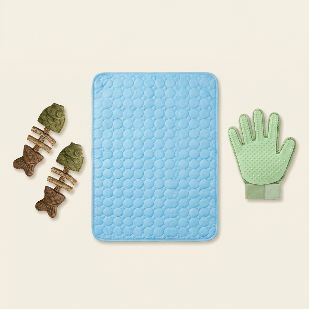 MellowPaw Cat Comfort Kit — catnip chews, cooling mat and grooming glove